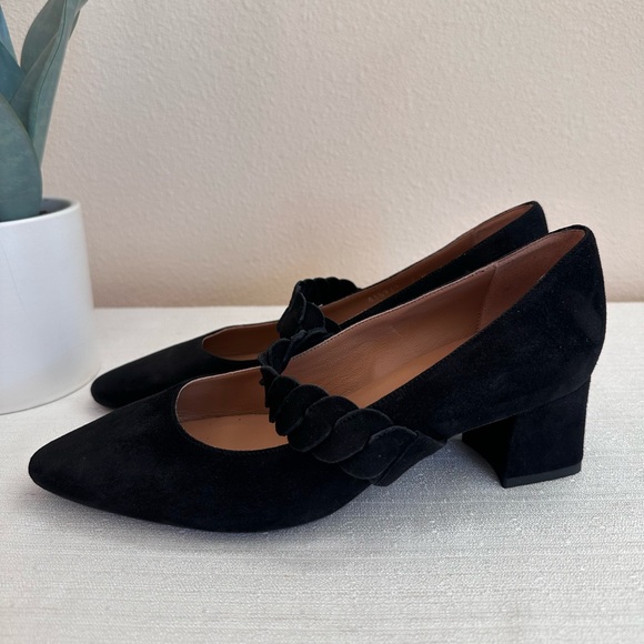 New AQUATALIA Black Suede Pointed Mary Jane Strap Pumps Women’s 7M - Picture 6 of 12